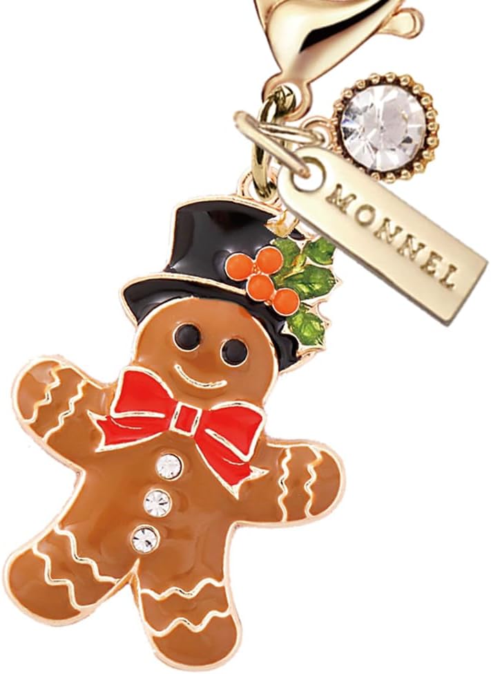 MC476 Crystal Christmas Gingerbread Man Lobster Clasp Charm for Women with Velvet Bag (Brown,1 Piece)